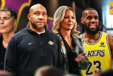 Rob Pelinka, Darvin Ham, Jeanie Buss and LeBron James