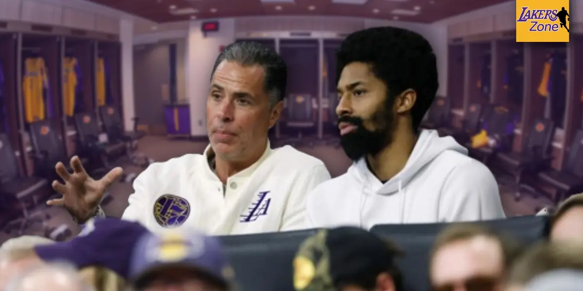 Lakers GM Rob Pelinka and future Laker Spencer Dinwiddie