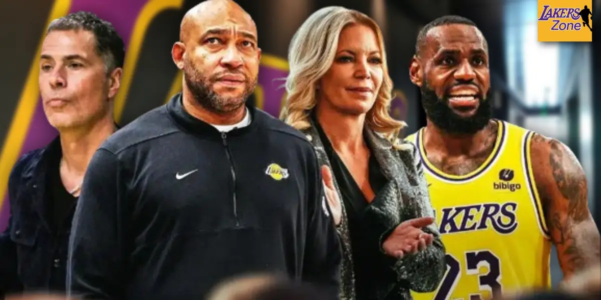 Rob Pelinka, Darvin Ham, Jeanie Buss and LeBron James